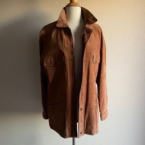 Vintage Brown Suede Leather Button Zip Oversized Barn Jacket